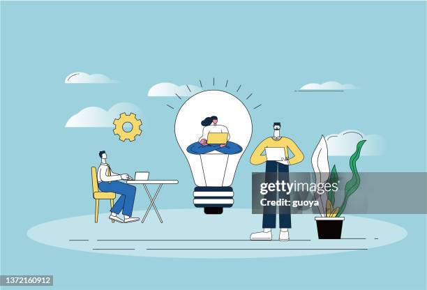 white-collar workers are working hard. - man thinking at computer stock illustrations