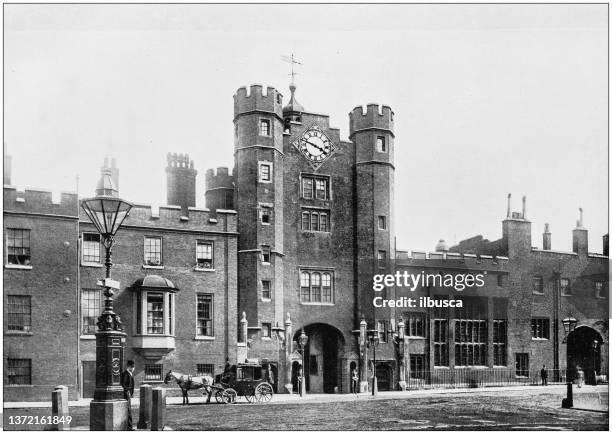 antique photograph of london: st james street - st james's palace london stock illustrations