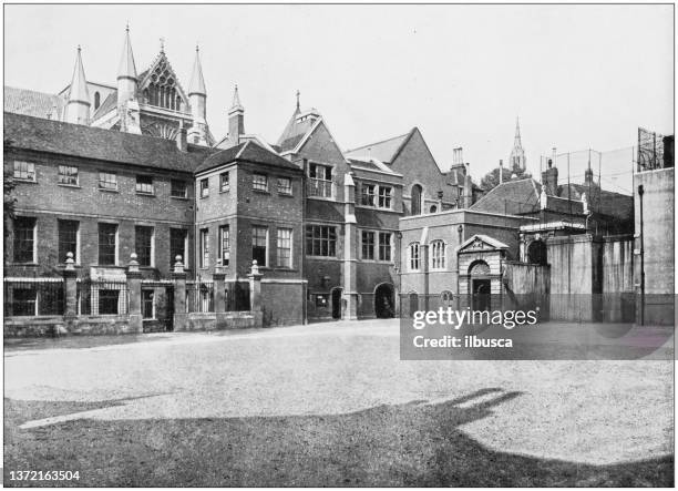 antique photograph of london: westminster school - old library interior stock illustrations