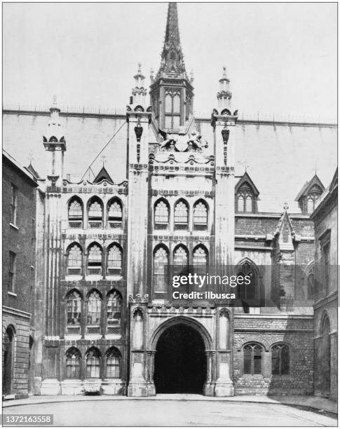 antike fotografie von london: the guildhall - guildhall london stock-grafiken, -clipart, -cartoons und -symbole