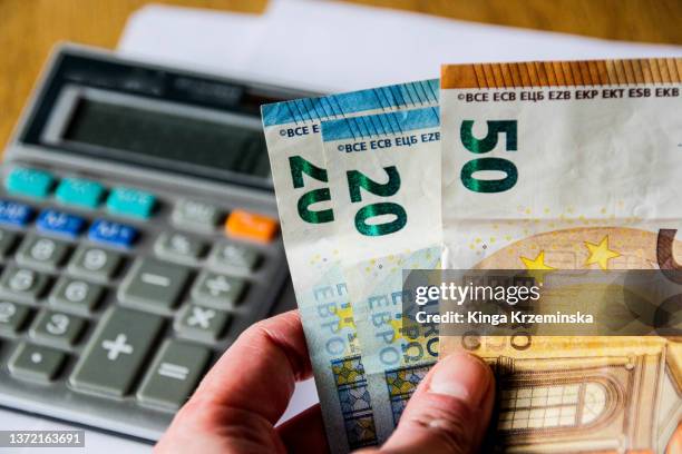 home finances - euro currency stock-fotos und bilder