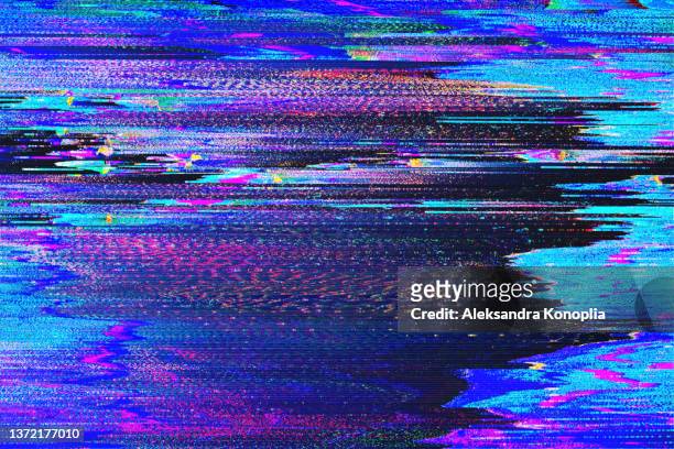 motion glitch interlaced multicolored distorted textured futuristic background - error message ストックフォトと画像