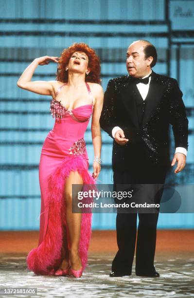 Carmen Russo and Lino Banfi, Milan, Italy, 1985.