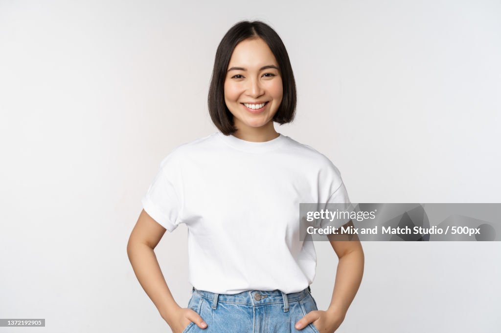 Lifestyle Happy modern asian girl,Smiling and looking happy at