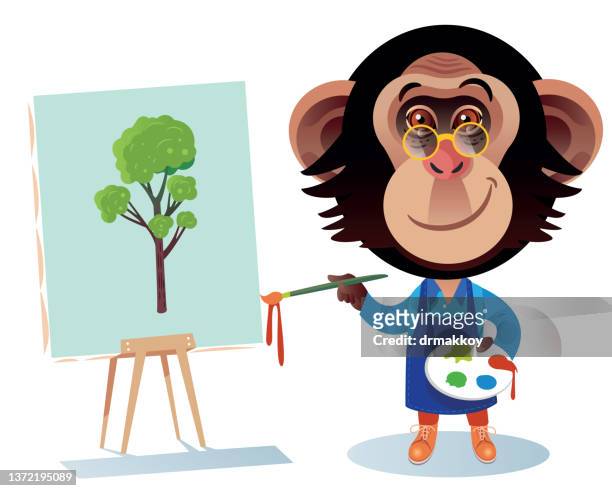 画家チンパンジー - artists with animals点のイラスト素材／クリップアート素材／マンガ素材／アイコン素材