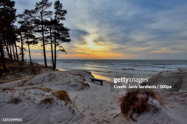 scenic view of beach against sky during sunset,latvia - lettland landschaft stock-fotos und bilder