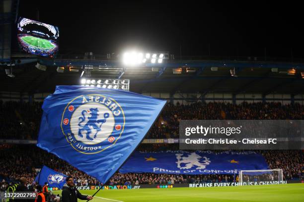 General view inside the stadium during the UEFA Champions League Round Of Sixteen Leg One match between Chelsea FC and Lille OSC at Stamford Bridge...