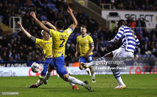 Lucas Joao of Reading scores their team's first goal during the Sky Bet Championship match between Reading and Birmingham City at Madejski Stadium on...