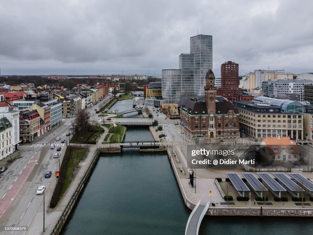 Aerial view of the Malmo city center, Sweden