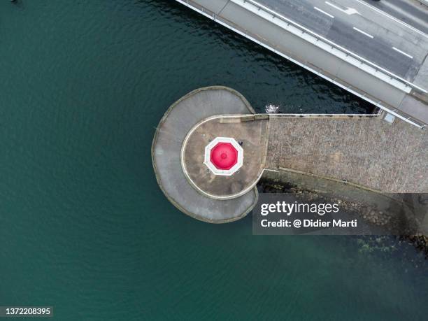 top down view of the malmo lighthouse in sweden - oresund region stock pictures, royalty-free photos & images