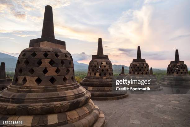 borobudur stone monument a temple to hinduism java - borobudur temple stock pictures, royalty-free photos & images