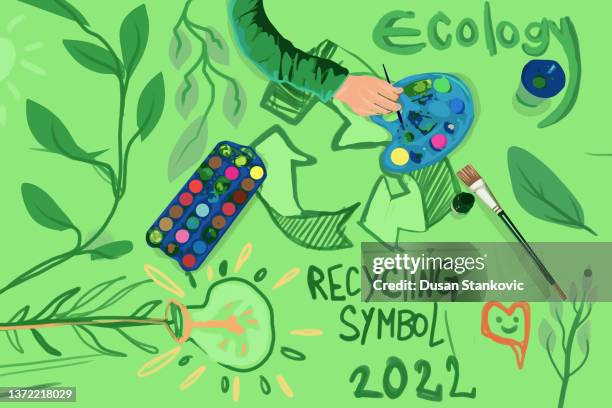 recycling is what we want for our future - children recycling stock illustrations