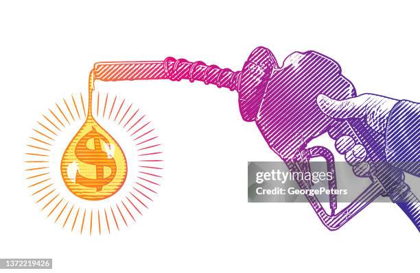 steigende benzinpreise an der zapfsäule - heizöl stock-grafiken, -clipart, -cartoons und -symbole
