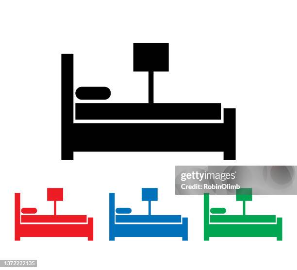bed icon set - red pillow stock illustrations