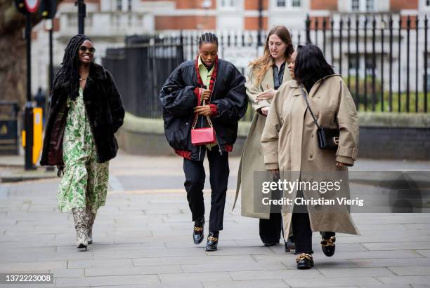 Guests seen outside Erdem during London Fashion Week February 2022 on February 21, 2022 in London, England.