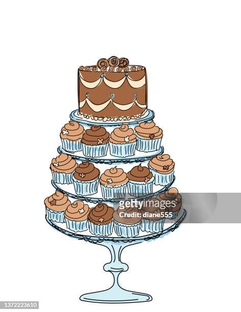 doodled cupcake cake on a transparent background - chocolate cake stock illustrations