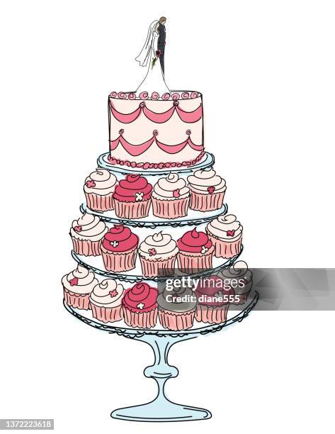 doodled cupcake cake on a transparent background - empty cake stand stock illustrations