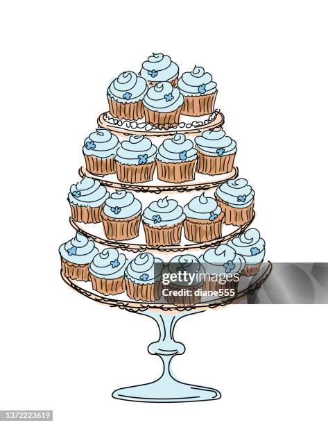 gekritzelter cupcake cake auf transparentem hintergrund - cakestand stock-grafiken, -clipart, -cartoons und -symbole