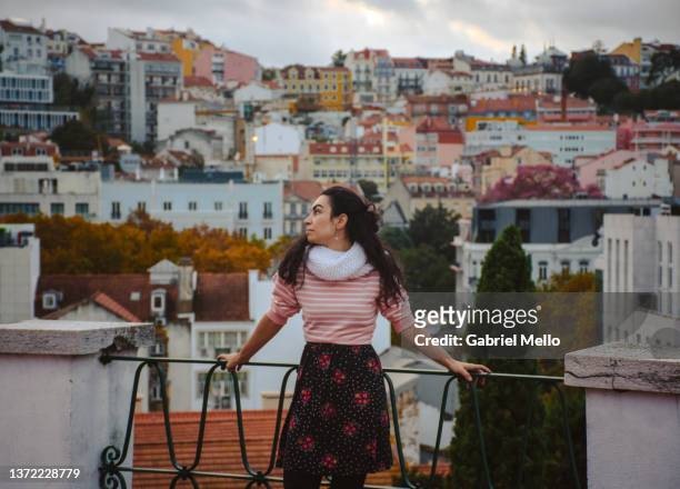 woman at jardim do torel in lisbon - lisbon people stock pictures, royalty-free photos & images