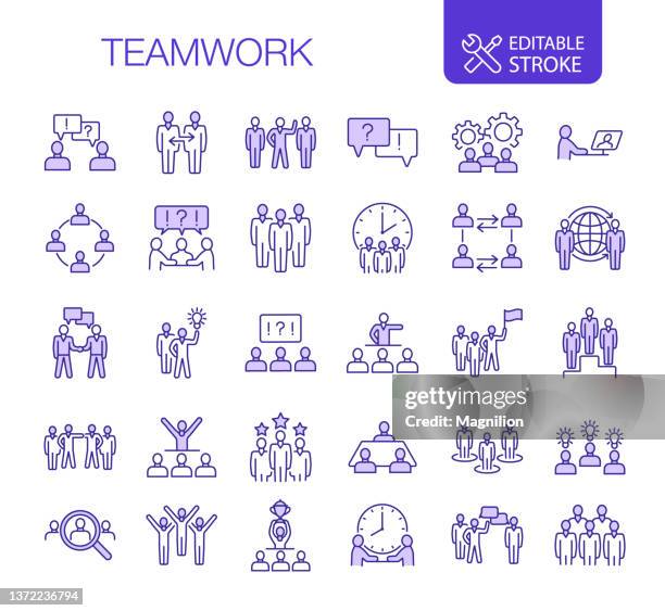 teamwork icons set editable stroke - awards ceremony vector stock illustrations