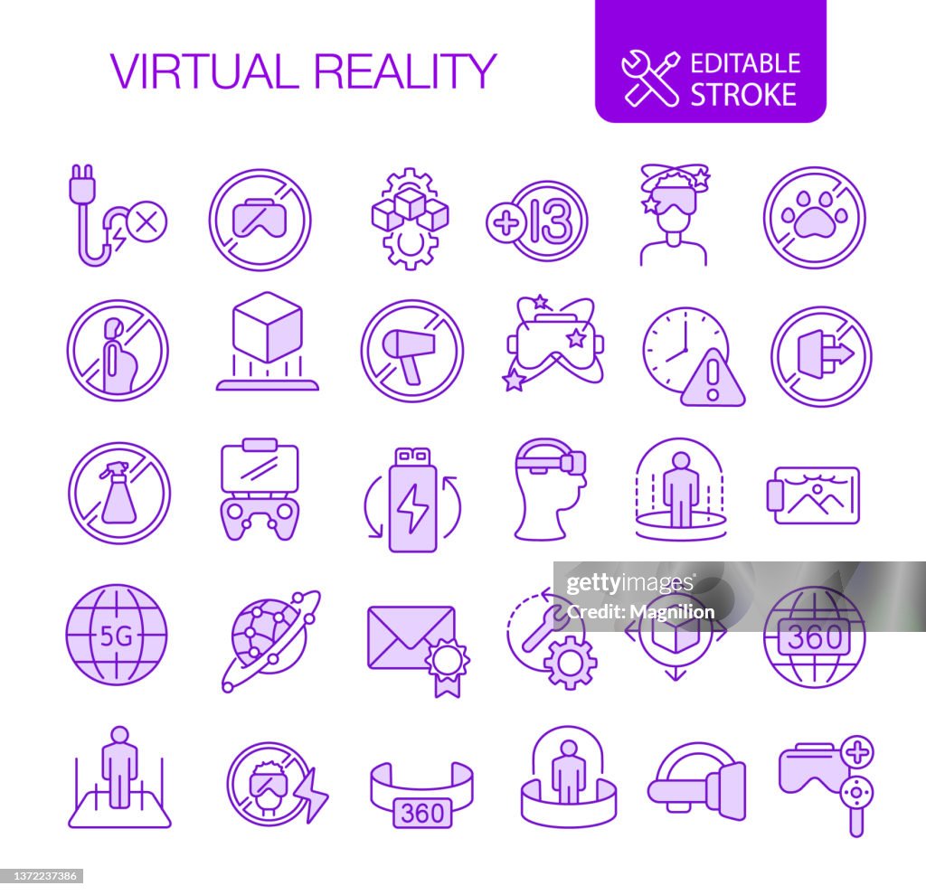 Virtual Reality Icons Set Editable Stroke