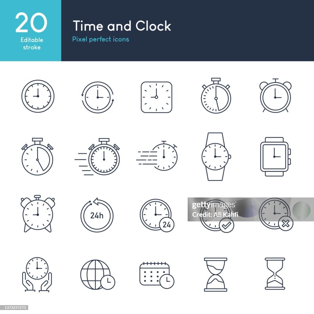 TIME AND CLOCK - Set of thin line icon vector