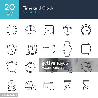 TIME AND CLOCK - Set of thin line icon vector TIME AND CLOCK - Set of thin line icon vector