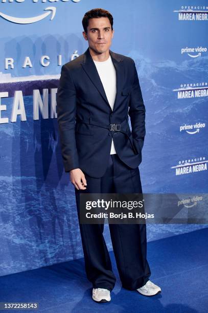 Actor Alex Gonzalez attends the 'Operacion Marea Negra' premiere at Capitol Cinema on February 22, 2022 in Madrid, Spain.