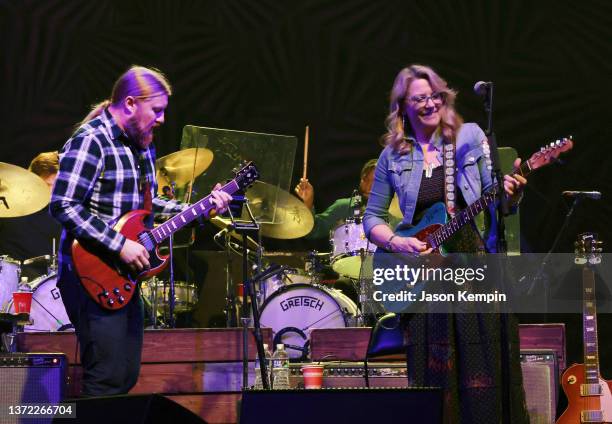 Derek Trucks and Susan Tedeschi of the Tedeschi Trucks Band perform at the Ryman Auditorium on February 22, 2022 in Nashville, Tennessee.