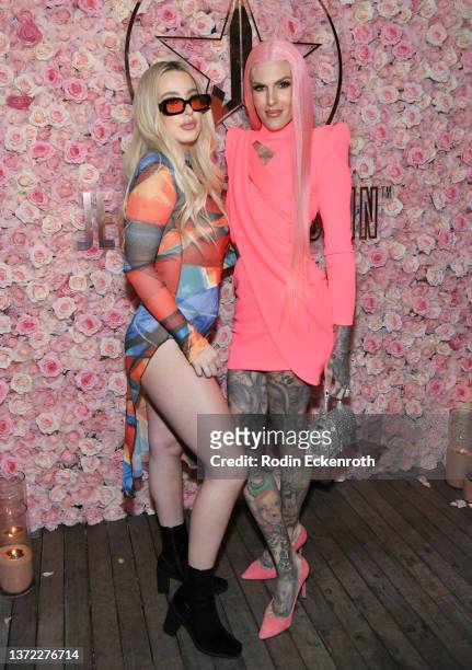 Tana Mongeau and Jeffree Star attend the Jeffree Star Skin Launch Party at Harriet's Rooftop on February 22, 2022 in West Hollywood, California.