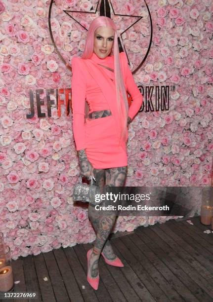 Jeffree Star attends the Jeffree Star Skin Launch Party at Harriet's Rooftop on February 22, 2022 in West Hollywood, California.