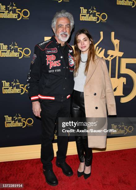 Joe Mantegna and Gia Mantegna attend the "The Godfather" 50th Anniversary Celebration at Paramount Theatre on February 22, 2022 in Los Angeles,...