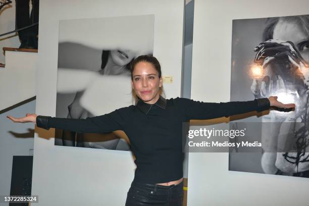 Ana Claudia Talancón poses for a photo during a event to inaugurate the Dualitas exhibition at Galeria de Arte Sophart on February 22, 2022 in Mexico...