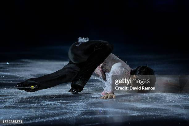 Yuzuru Hanyu of Team Japan skates during the Figure Skating Gala Exhibition on day sixteen of the Beijing 2022 Winter Olympic Games at Capital Indoor...