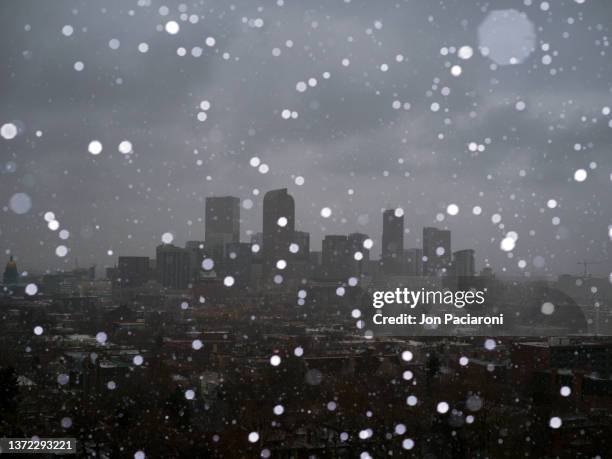 denver skyline and illuminated snowflakes - denver art stock pictures, royalty-free photos & images
