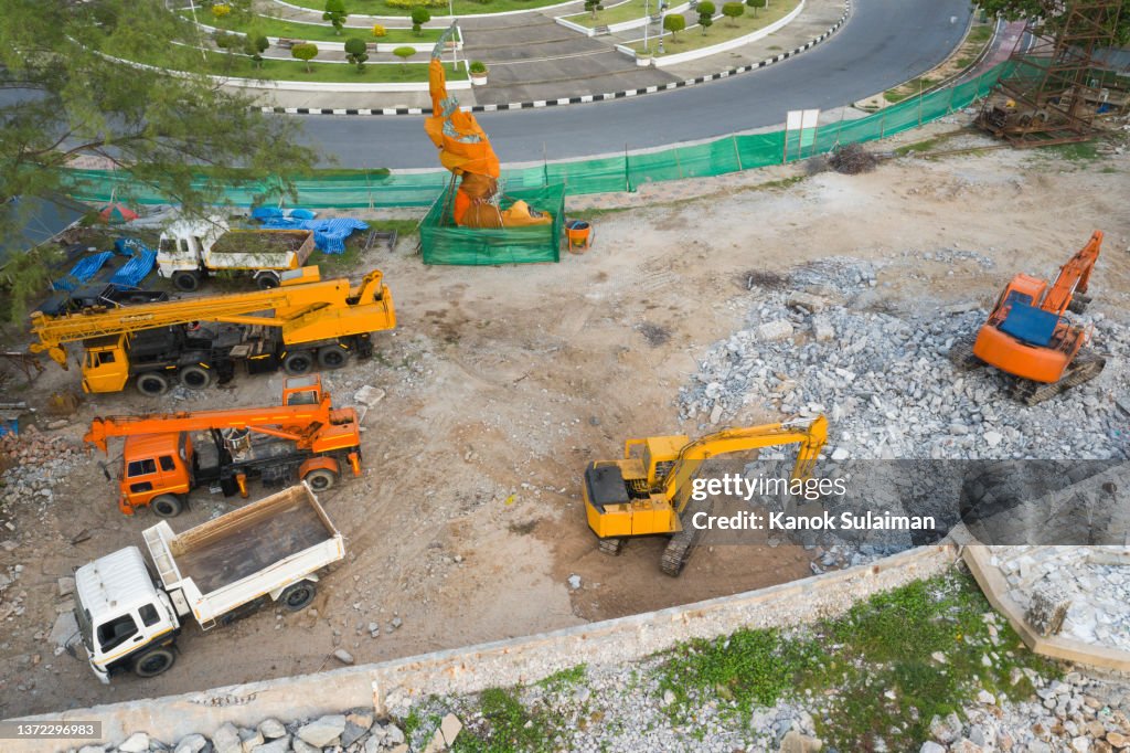 Aerial view Construction site for Construction industry