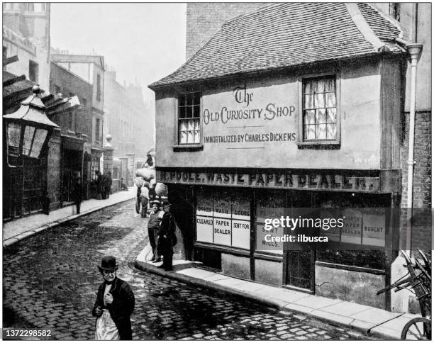 antique photograph of world's famous sites: old curiosity shop, london, uk - 1900 london stock illustrations