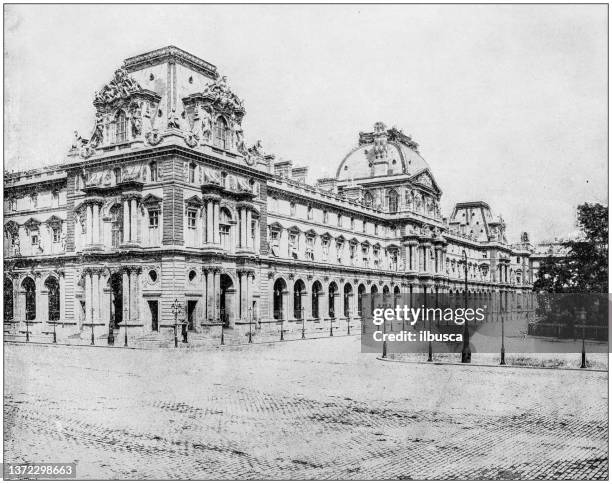 antique photograph of world's famous sites: the louvre, paris, france - 1900 stock illustrations