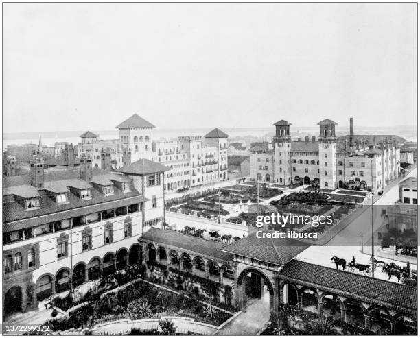 antique photograph of world's famous sites: the alcazar and cordova, ponce de leon, st augustine, florida, us - ponce de leon stock illustrations
