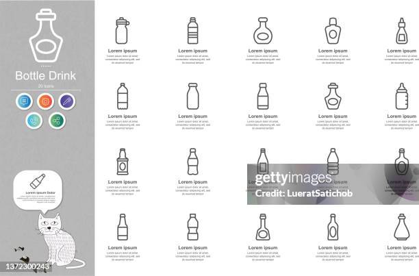 bottle drink line icons content infografik - flasche stock-grafiken, -clipart, -cartoons und -symbole