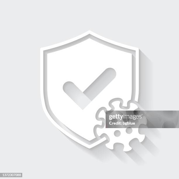 virenschutz genehmigt. icon mit langem schatten auf leerem hintergrund - flat design - human cell stock-grafiken, -clipart, -cartoons und -symbole