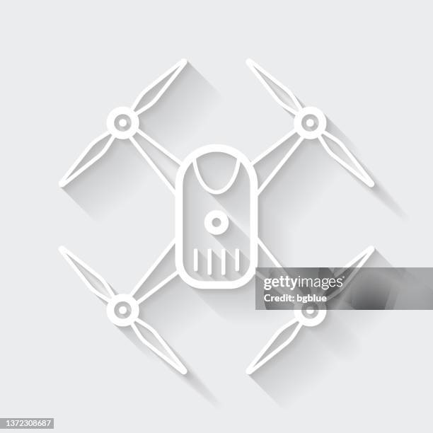 drone - quadcopter. icon with long shadow on blank background - flat design - camera sensor stock illustrations