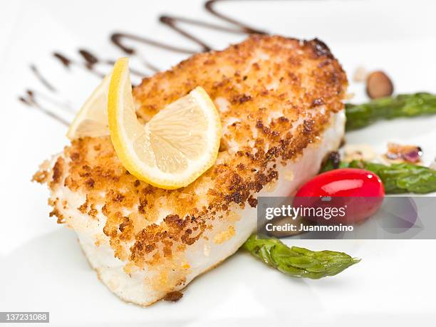 pan roasted fillet of fish - cooked asparagus stock pictures, royalty-free photos & images