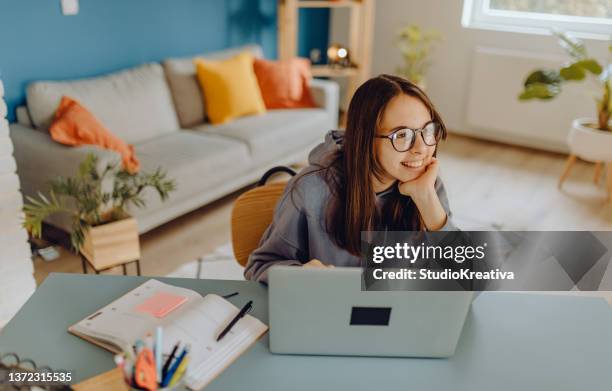 teenager have online school at home - dog homework stock pictures, royalty-free photos & images