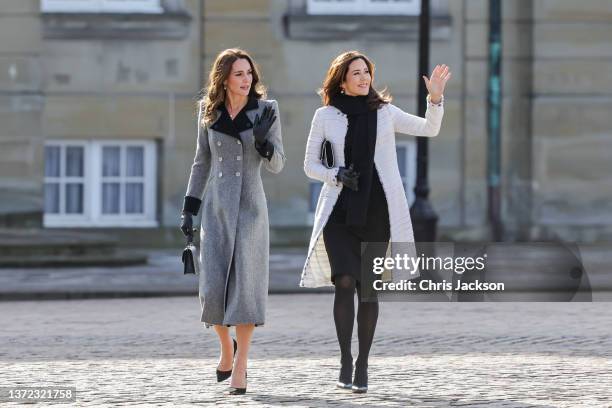 Catherine, Duchess of Cambridge and Mary, Crown Princess of Denmark attend Christian IX's Palace on February 23, 2022 in Copenhagen, Denmark. The...