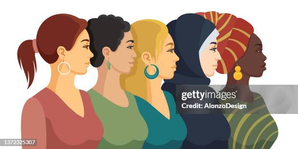 multi-ethnic women group. - history stock illustrations