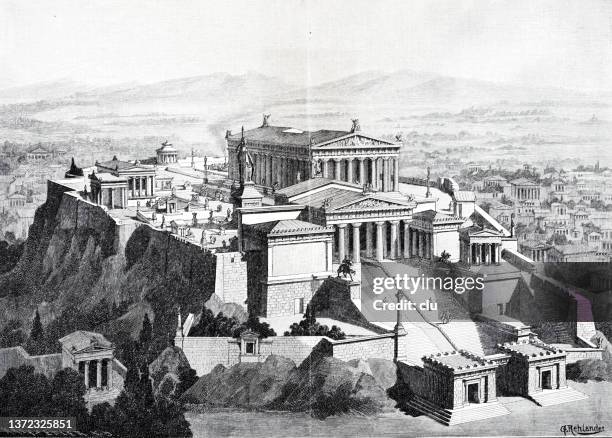 acropolis reconstruction - ancient greece 幅插畫檔、美工圖案、卡通及圖標