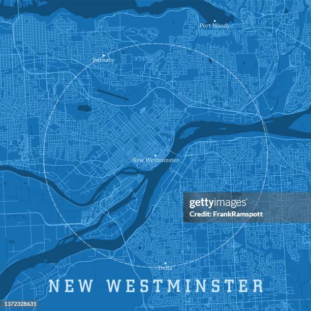 new westminster bc city vector road map blue text - british columbia map stock illustrations