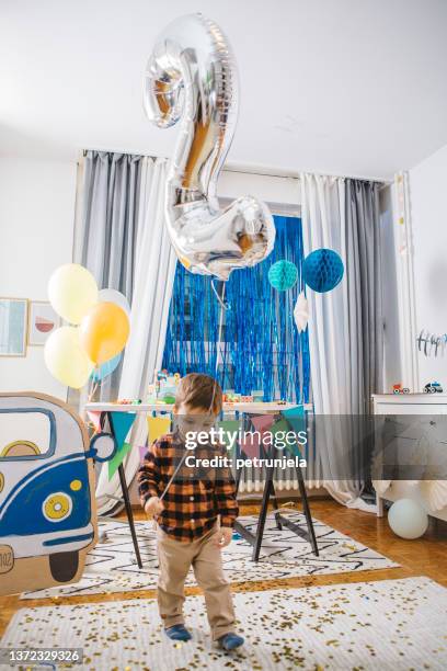 boys second birthday at home - number 2 balloon stock pictures, royalty-free photos & images
