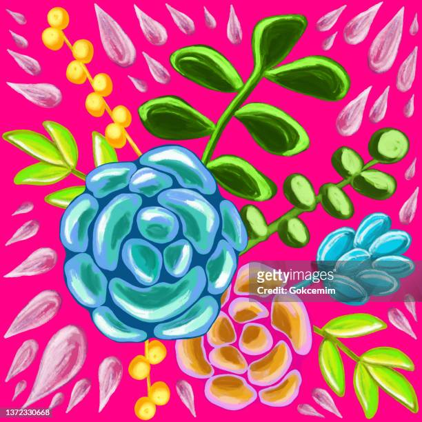 greeting card template with floral pattern. abstract background with hand drawn leaves, flowers and succulents . oil, acrylic painting floral pattern. design element for greeting cards and wedding, birthday and other holiday and invitation cards. - birthday template picture stock illustrations